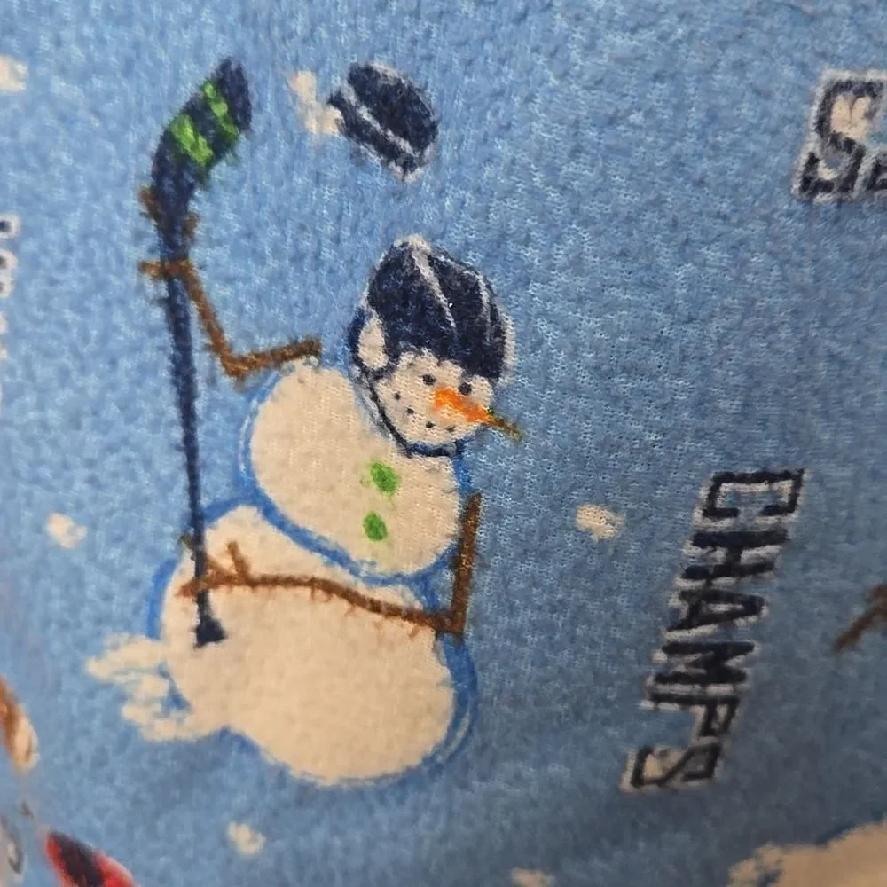 Boys Flannel Pajama Bottoms Sporty Snowman Football Hockey Player Winter PJ Pant